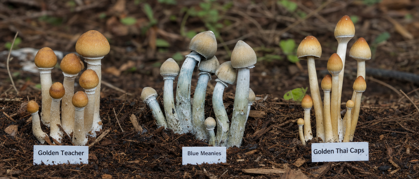 Golden Teacher Blue Meanies Golden Thai Caps Comparison