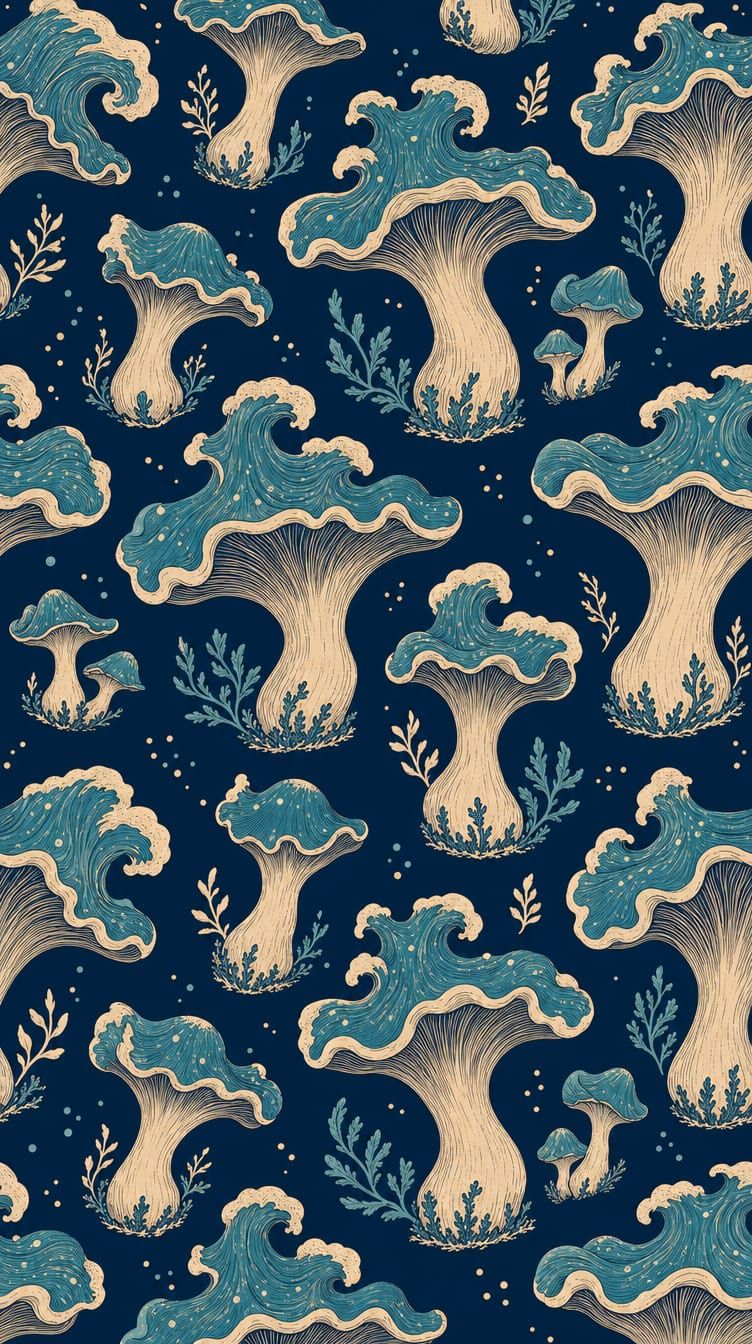 Blue pattern digital  art magic - mushroom institute -